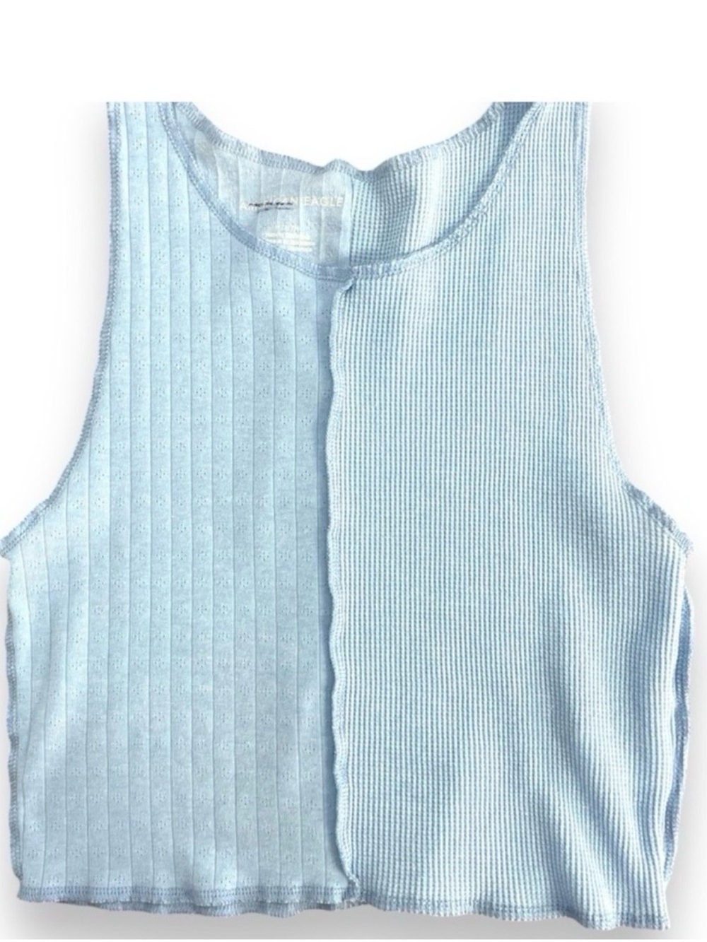 American Eagle Medium Baby Blue Mixed Rib Crop Tank Top Exposed Seam